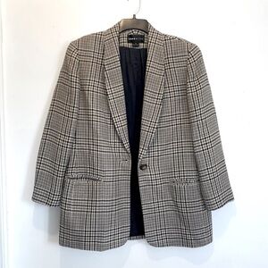 Theo Miles Vintage Houndstooth Plaid Wool Blazer